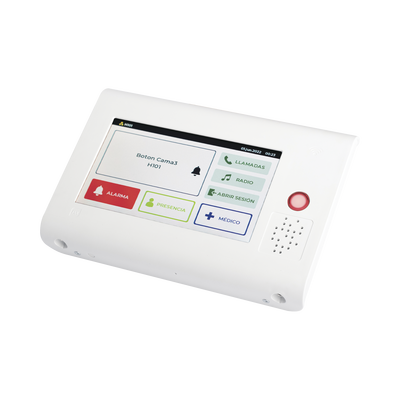 Terminal Inteligente para Habitación Hospitalaria / Pantalla Táctil 7" / RFID 125 kHz / VoIP SIP / PoE IEEE 802.3af / Bus RS485 / Carcasa Antibacteriana