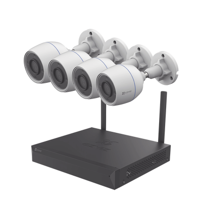 Kit de cámaras Wi-Fi / Incluye 1 NVR 4 canales / 4 Cámaras Bala 2 Megapixel / Para Uso en Exterior IP67 / Vision Nocturna a Color 