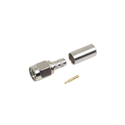 Conector SMA Macho de anillo plegable para cable RG-58/U, Niquel / Oro / Teflón.