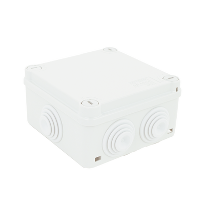 Caja Estanca de PVC Para Derivación y Conexión, 6 Entradas, Tapa con Tornillo de 1/4" de Vuelta, 100x100x50 mm (Área Interna), Uso Exterior IP55, Material que no Propaga el Fuego y Libre de Hálogenos